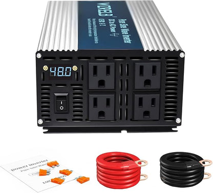 WZRELB 1800W Pure Sine Wave Inverter 48V DC to 110V 120V AC Power Converter with LED Display, Off-Grid Portable Power Inverter with 4 AC Outlets for Home, RV, Truck, Camping
