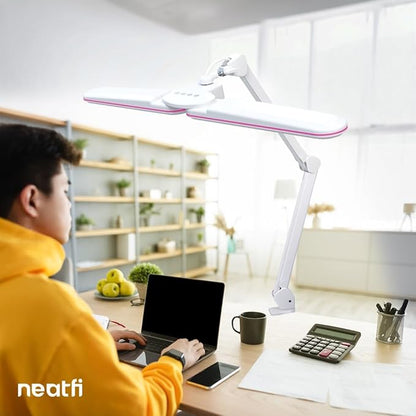 Neatfi Elite HD XL Task Lamp, 3 Light Modes, 90PCS SMD LED, Super Bright Desk Lamp, Eye-Caring LED Lamp, Non-Polar Dimming, Adjustable Brightness Levels (CCT with Clamp, Pink Ring, 17 Inches)