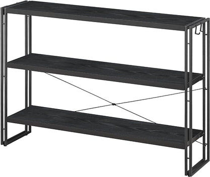HCHQHS Bookshelf, 3-Tier Industrial Bookcase, Black Open Book Shelf, Freestanding Horizontal Bookshelves with Metal Frame