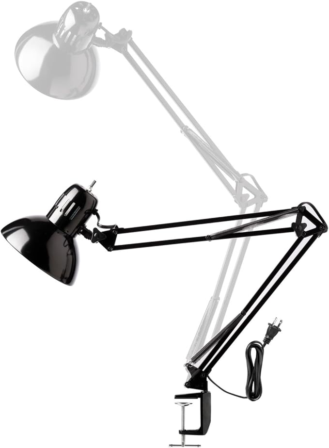 Globe Electric 12641 Architect 32" Swing-Arm Clamp-On Lamp, Black Architect, Finish, LED Bulb Included