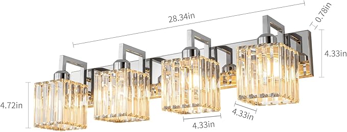 Modern Bathroom Vanity Light 4-Lights Chrome Crystal Wall Lamp Bathroom Modern Crystal Vanity Lighting