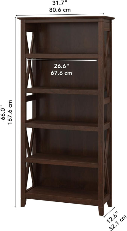 Bush Furniture Key West Tall 5 Shelf Bookcase in Bing Cherry