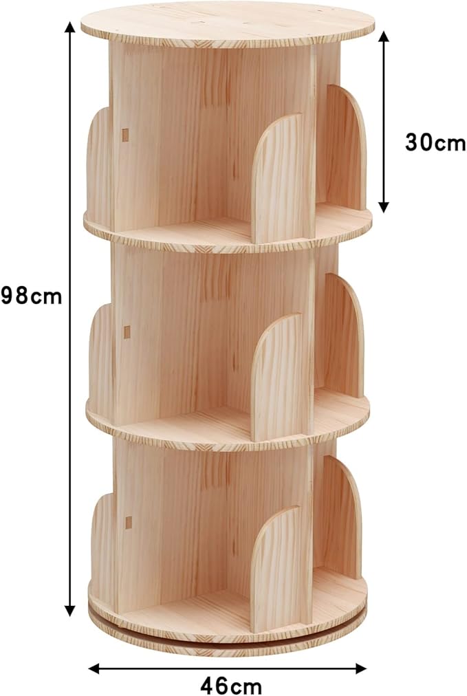 3 Tier 360° Rotating Stackable Shelves Bookshelf Organizer 360 Display Rotating Bookshelf Wood Book Shelf Organizer for Bedroom, Living Room, Study Room - Intexca