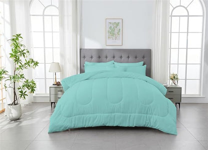 3 Piece Solid Color All Season Bedding Comforter Set Microfiber Soft Lightweight Bedding Set for Kids Teens Adults Room Decor with 1 Comforter and 2 Pillowcases Queen