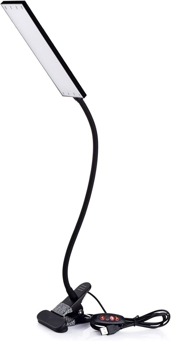 LED Desk Lamp Dimmable Eye-Care Reading Light Office Light Adjustable 3 Color Modes,14 Brightness Levels, Gooseneck Flexible Clip-on Light for Studying, 5W-Black