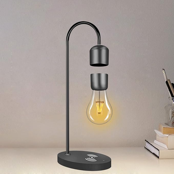Magnetic Levitating Lamp with Wireless Phone Charger Floating Levitation Light Bulb Magnetic Table LED Night Light Bedroom Home Decoration Family Christmas Gift