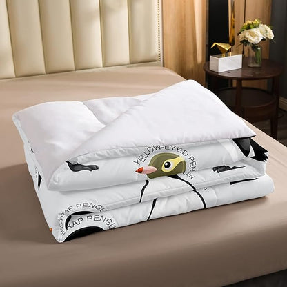 Erosebridal Penguin Comforter Set Twin Size,Black White Penguins Bedding Set Cute Animal Down Comforter for Kids Boys Girls Teens,Wildlife Grey Bedding Quilted Sets with 1 Pillow Case Bedroom Decor