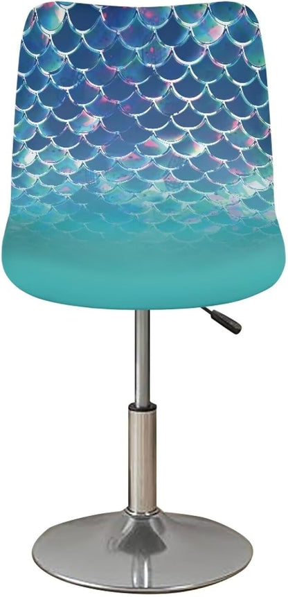 Blue Mermaid Scale Bar Stool Covers High Stool Chair Cover for Party Kitchen Club, Reusable Waterproof 2 Pcs Bar Stool Covers Decorative Covers