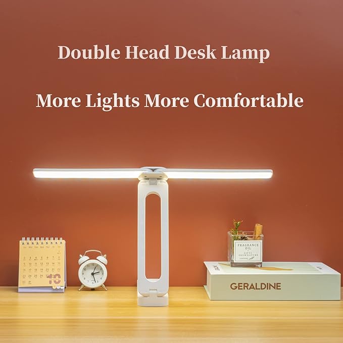 Double Head Desk Lamp with Large Lighting Range, Mini Lamp for Small Spaces, Rechargeable Foldable and Portable Desk Lamp with USB-C Cable for Travelling,Small Desk Lamp for College Dorm Room,Blue