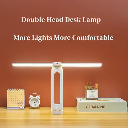 Double Head Desk Lamp with Large Lighting Range, Mini Lamp for Small Spaces, Rechargeable Foldable and Portable Desk Lamp with USB-C Cable for Travelling,Small Desk Lamp for College Dorm Room,Blue