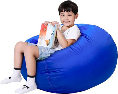Lukeight Stuffed Animal Storage Bean Bag Chair Cover for Kids, Zipper Beanbag Chair Cover for Organizing Toddler & Kids' Rooms Plush Toys (Solid Blue, Large)