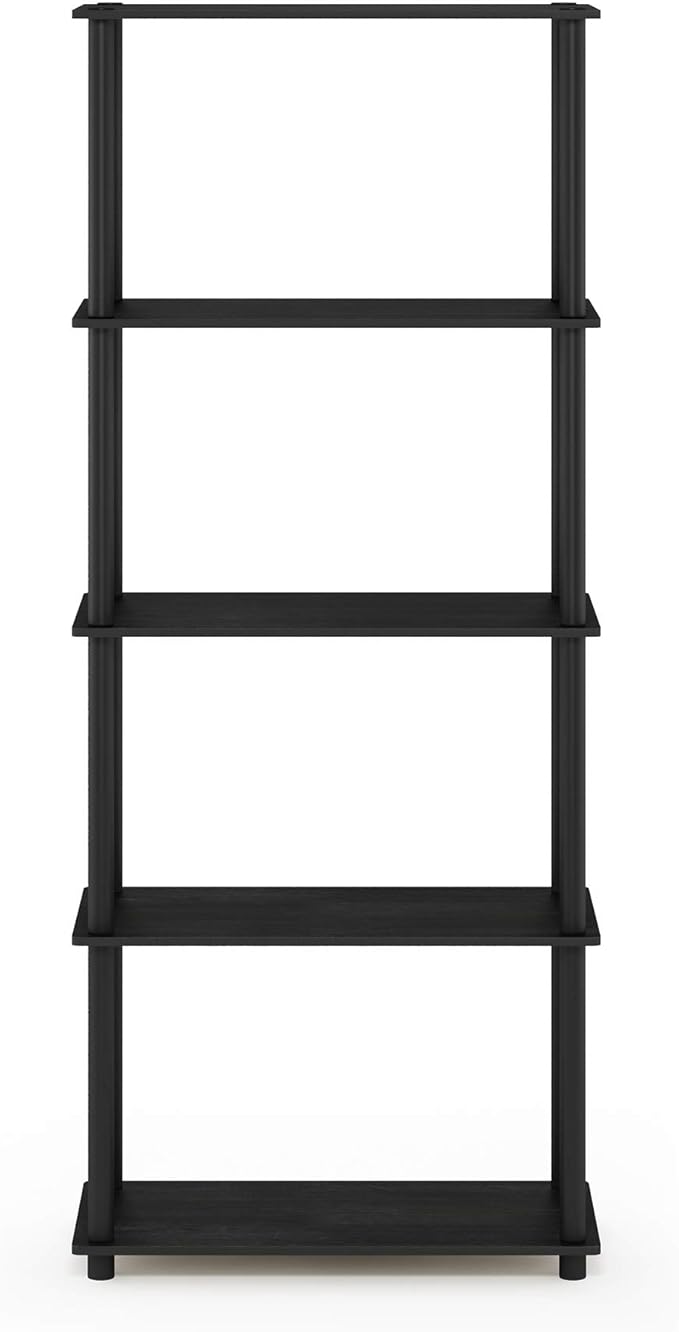 Furinno Turn-N-Tube 5-Tier Multipurpose Shelf / Display Rack / Storage Shelf / Bookshelf, Round Tubes, Americano/Black