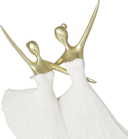 Deco 79 Polystone Dancer Decorative Sculpture Ballet Home Decor Statue with Gold Accents, Accent Figurine 9" x 4" x 13", Cream