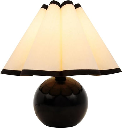 Brightech Blair LED Table Lamp - Small Modern Black Table Lamp with Marble Globe Base, Pleated Shade for Bedroom, Bedside, Side Table - Ambient Night Light with Soft White Light for Desk, Living Room