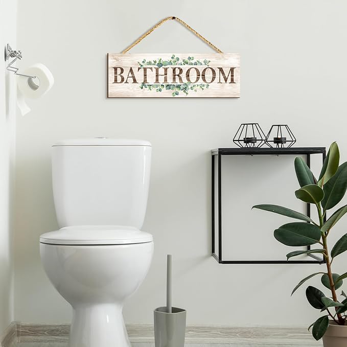 Wooden Sign Wall Decor 4 Piece, Rustic Wall Art, Farmhouse Wall Hanging Plaques for Bathroom Kitchen Laundry Pantry (4.7x13.7 inches)