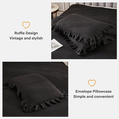 Andency Black King Size Comforter Set, 3 Pieces Farmhouse Shabby Chic Bedding Comforters & Sets, Soft Fluffy Lightweight All Season Down Alternative Bed Blanket Set