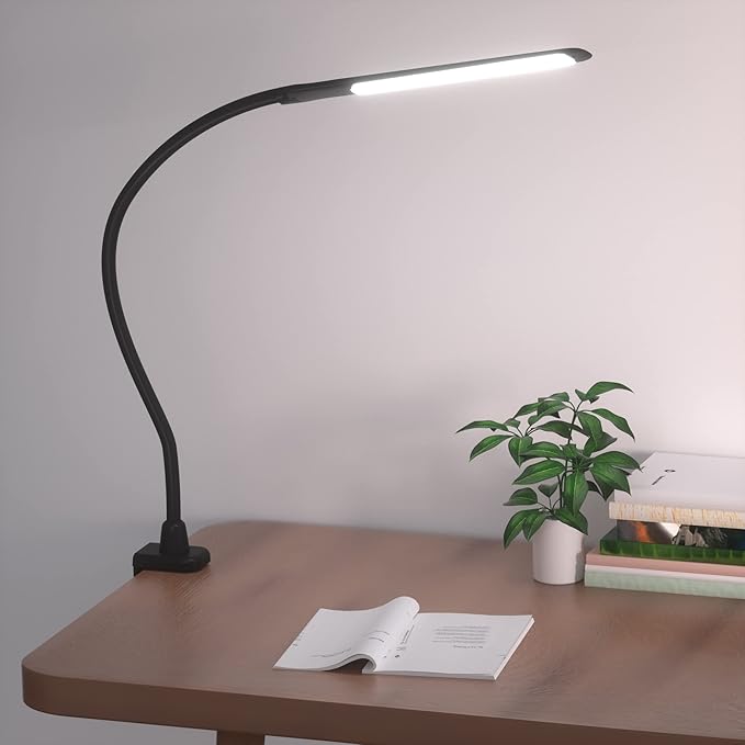 Desk Lamps for Home Office, 10W Clamp Lamp Dimmable Gooseneck Lamp Touch Control, Adjustable Desk Light for Workbench Tabletop (Black)