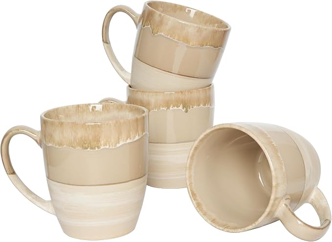 Bosmarlin Ceramic Coffee Mug Set of 4, 17 Oz, 5 Colors to Choose, Tea Cups, Dishwasher and Microwave Safe, Reactive Glaze (Brown Grey)
