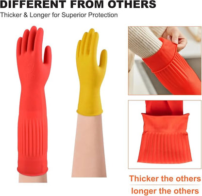 North Tower Rubber Gloves Kitchen Cleaning For Washing Dishing Kithchen, warmming Heat Resistant Dishwashing Gloves,18",2 Pairs Large