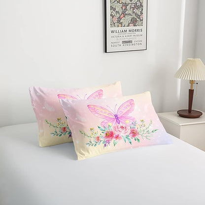 CVHOUSE Butterfly Comforter Set,Floral Butterfly Bedding Set for Girls Kids Teens,Flower Butterflies Comforter Butterflies Duvet Set Room Decor Quilt Set Twin Size
