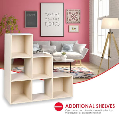 Home Basics Open and Enclosed Cube MDF Storage Organizer, Oak (6-Cube Tiered)
