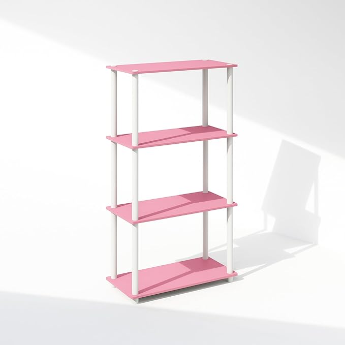 Furinno Turn-N-Tube 4-Tier Multipurpose Shelf Display Rack, Shelving Unit, Bookcase, Pink/White