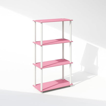 Furinno Turn-N-Tube 4-Tier Multipurpose Shelf Display Rack, Shelving Unit, Bookcase, Pink/White