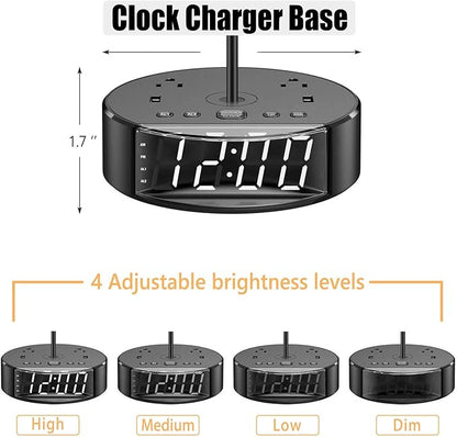Gray Nightstand Light Lampshade 7ft Plug Extension Cord Dual USB Charging Port AC Outlet, Cylinder Desk Lamp Clock Charger…