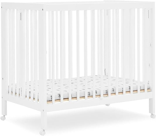 Delta Children Mia Portable Folding Mini Crib with 1.5-Inch Mattress - Greenguard Gold Certified, Bianca White