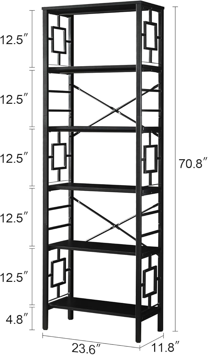 HOMISSUE Tall Bookshelf, Industrial 6-Tier Bookshelf with Unique Design, Open Bookshelves and Bookcases,Black