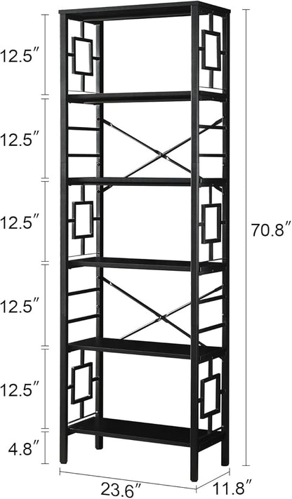 HOMISSUE Tall Bookshelf, Industrial 6-Tier Bookshelf with Unique Design, Open Bookshelves and Bookcases,Black