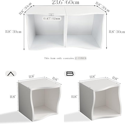 DIY Bookcase, 2 Cube Storage Organizer, Stackable Modular Book Shelf for Bedroom, Living Room, Office, Closet