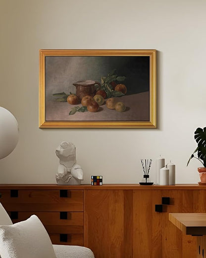 HUARCEY Gold Framed Vintage Wall Art for Living Room Harvest Apples Still Life Oil Painting Large Cottagecore Room Decor Picture Canvas Print Farmhouse Fruit Wall Decor Bedroom Kitchen Bathroom 24x36
