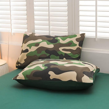 Meeting Story Camouflage Bedding Set, Colorful Pattern Style Comforter Set, 5 PCS One Comforter Two Pillowcases Two Sheets in One Bag, All Season Bedspread for Teens Adults (Green, Full 5Pcs)