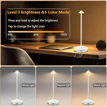 Portable LED Table Lamp with Touch Sensor, 3-Levels Brightness Metal Desk Lamp, 3 Color Touch Control Rechargeable Lamp, Night Light, Bedside Lamp,Dining Room Lamp (White)