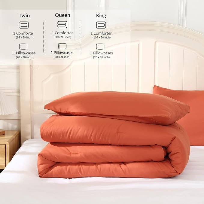 Terracotta Comforter King Size, Modern Burnt Orange Bedding Set, Cute Soft & Lightweight Chic Microfiber Bed Sets, 3 pcs-1 Comforter & 2 Pillowcases (104"x90")