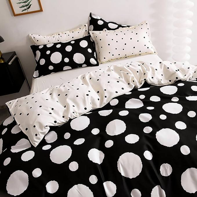 White Polka Dots Comforter Full Black White Dots Print Reversible Gingham Full Bedding Comforter Set Boys Girls Black White Bed Sets Soft 3Pcs Full Comforter Sets