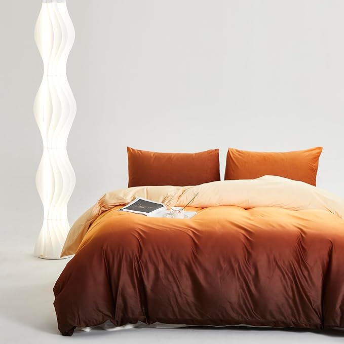Wellboo Orange Gradient Comforter Sets Queen Yellow and Orange Velvet Bedding Comforters Women Modern Plain Orange Brown Flannel Quilts Farmhouse Abstract Art Orange Plush Blanket Winter Fuzzy Bed