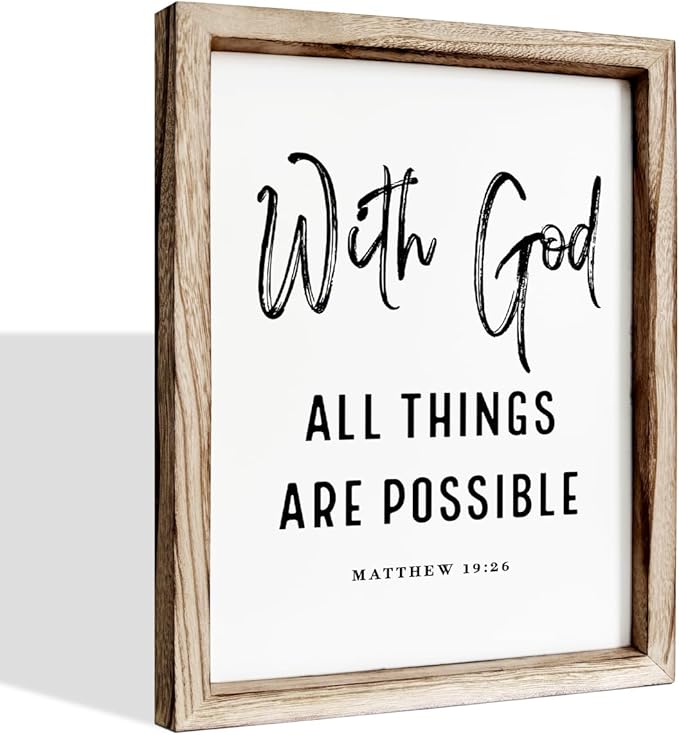 Christian Wooden Wall Signs, Religious Home Decor, Farmhouse Decor for Home Office, Christian Gift, Hanging Framed Wall Plaque 15 * 11.5 inches, With God All Things are Possible Sign