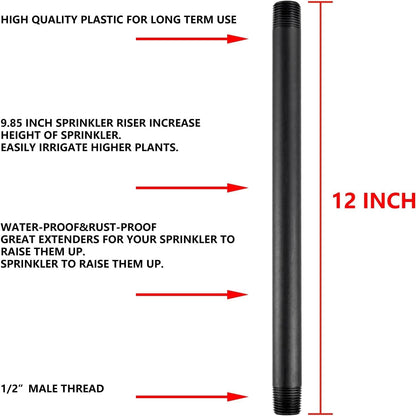 12 Pcs 1/2 Inch Double Male Threaded Head Pipe Riser | 12 Inches Multifunctional NPT Sprinkler Riser Extensions for Lawn Irrigation, Sprinkler Upgrade(NPT Sprinkler Extension)