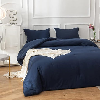 Solid Navy Comforter Set Twin Navy Blue Bedding Set Soft Pure Navy Blue Bedding Quilt Set Kids Teens Adult Navy Blue Blanket Women Breathable Durable Bed Comforter Set Dark Navy Bedding Set