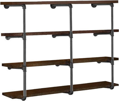 HITOMEN Industrial Iron Pipe Shelves, 3 Set 4-Tier, 42" Tall, 12" Depth, DIY Open Bookshelf Bookcase, Wall Mounted Vintage Retro Shelving, Rustic Farmhouse Pantry Kitchen Storage, Black Shelf Brackets