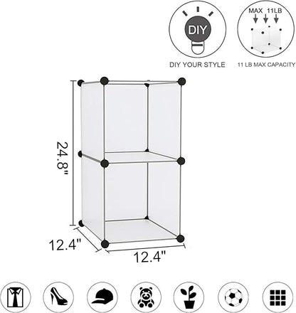 C&AHOME Cube Storage, 2-Cube Organizer Unit, Plastic Closet Storage Shelf, DIY Bookshelf, Modular Bookcase, Cabinet Ideal for Bedroom, Living Room, Office, 12.4" L x 12.4" W x 24.8" H White SBTM3002A