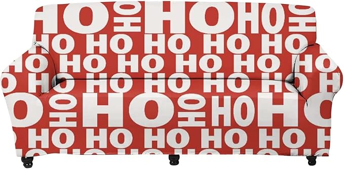 FKELYI Christmas Sofa Slipcover-Hohoho Santa Claus Funny Design Stretch Sofa Cushion Cover Durable Furniture Protector with Elastic Bottom-L