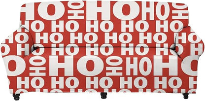 FKELYI Christmas Sofa Slipcover-Hohoho Santa Claus Funny Design Stretch Sofa Cushion Cover Durable Furniture Protector with Elastic Bottom-L