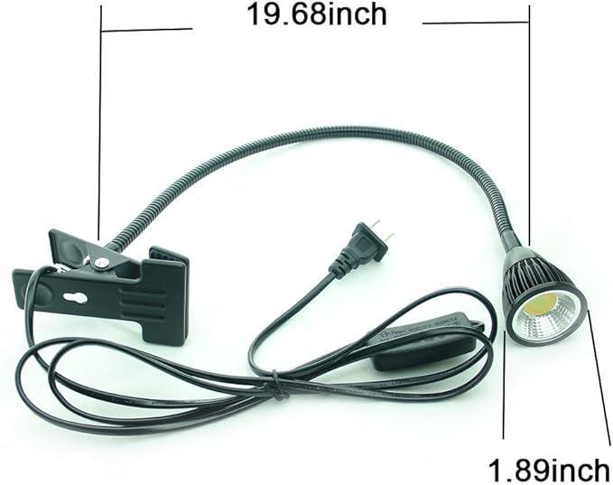 5W 3 Colors LED COB Clip on Light Black 19.68 INCH 50 CM Tube Desk Flexible Table Bed Lamp Work Home Design lighting 110V 220V 85-265VAC with US Plug switch on off 500LM (Black)