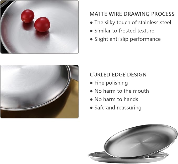 Stainless Steel Plates,2 Pcs 10 Inches Dinner Platess Camping Plate,Perfect for Snack Candy Pizza Fruit Camping Etc.Reusable and Dishwasher Safe (2, 10 inches)