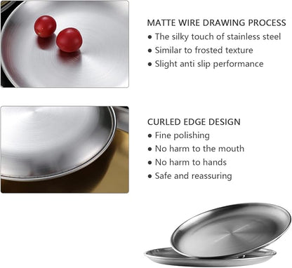Stainless Steel Plates,2 Pcs 10 Inches Dinner Platess Camping Plate,Perfect for Snack Candy Pizza Fruit Camping Etc.Reusable and Dishwasher Safe (2, 10 inches)