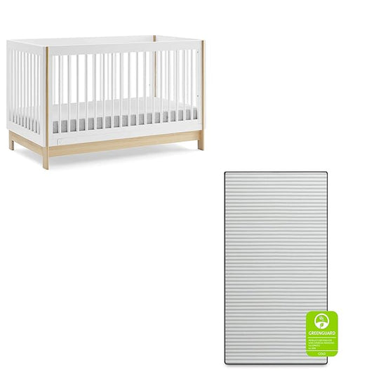 Delta Children babyGap Tate 4-in-1 Convertible Crib TrueSleep Crib and Toddler Mattress (Bundle), Bianca White/Natural