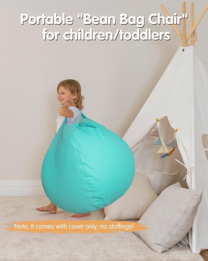 Aubliss Stuffed Animal Bean Bag Storage Chair, Beanbag Covers Only for Organizing Plush Toys, Turns into Bean Bag Seat for Kids When Filled, X-Large 48"-Canvas Solid Aqua